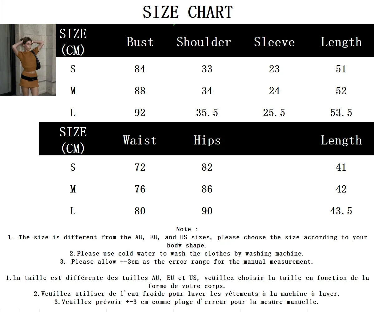 TAVIMART  -  New Solid Knitted Skirts Sets Women O Neck Short Sleeve Crop Top Mini Skirt Suits Streetwear Fashion Elegant Sexy Two-piece Set