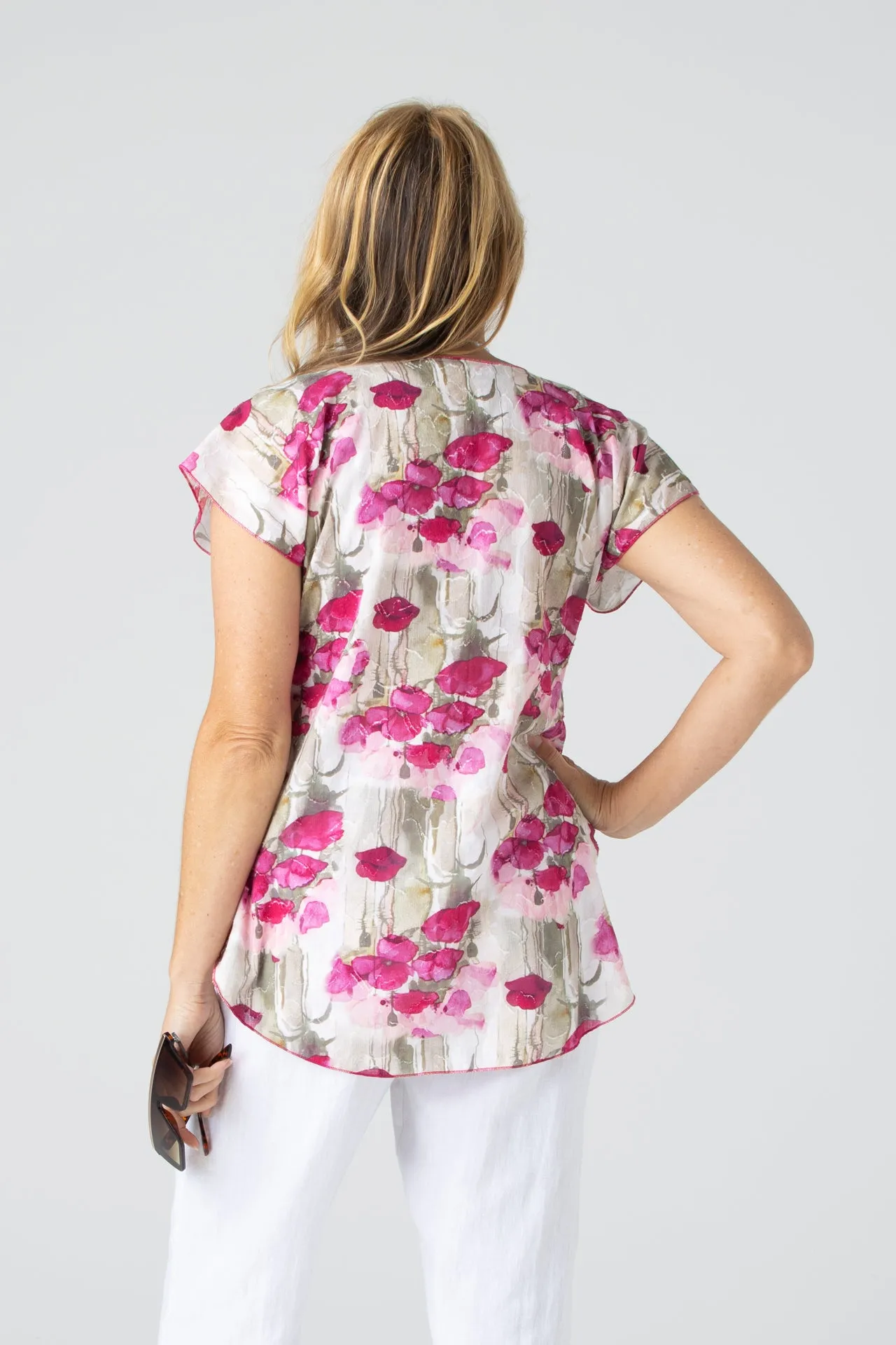 Tokyo Print Short Sleeve Non-Crush Jacquard Cotton Top