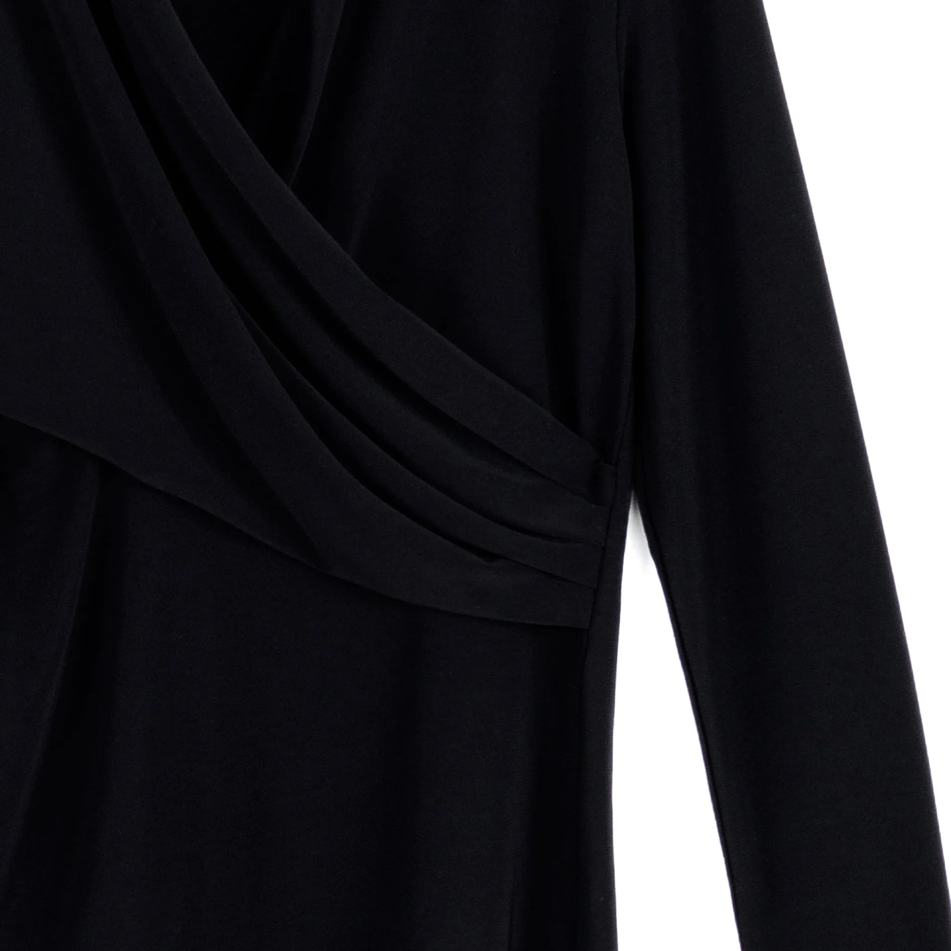 V-Neck Draped Pleat Top - Black