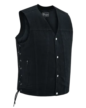 Vance Men's Black V-Neck Denim Vest for Motorcycle Riders