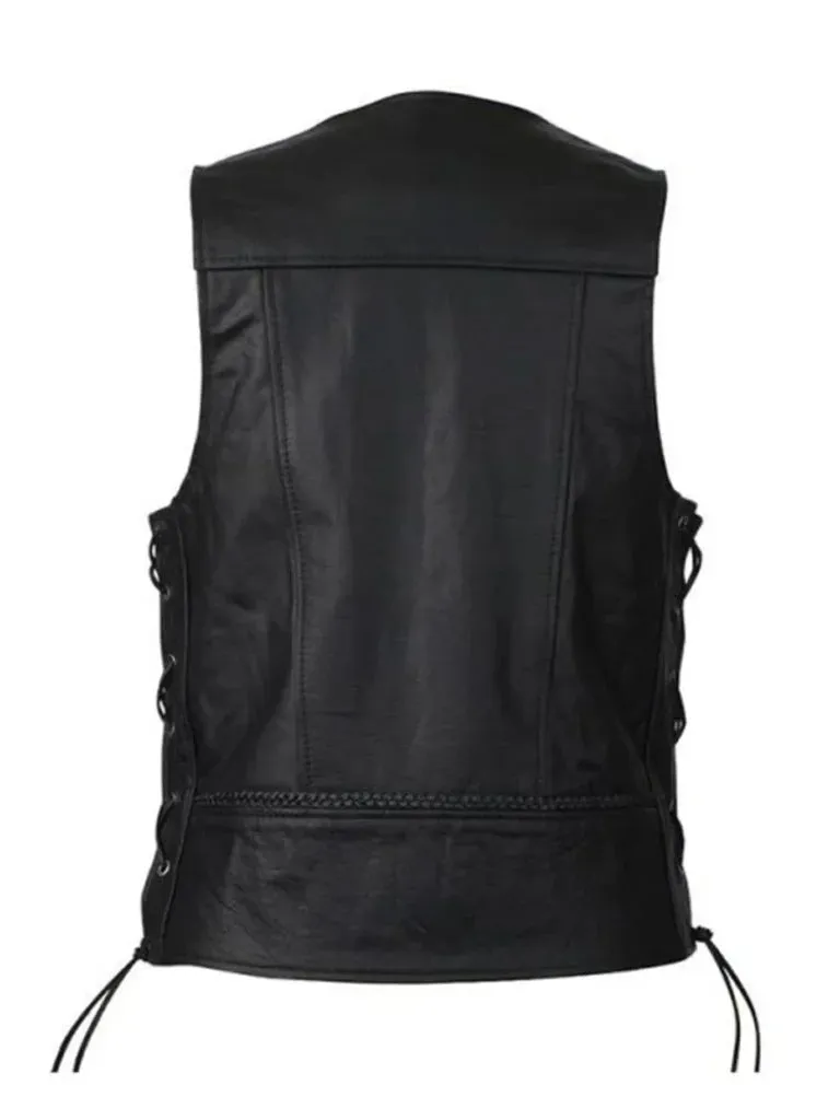 Versatile Men's Black Leather Vest