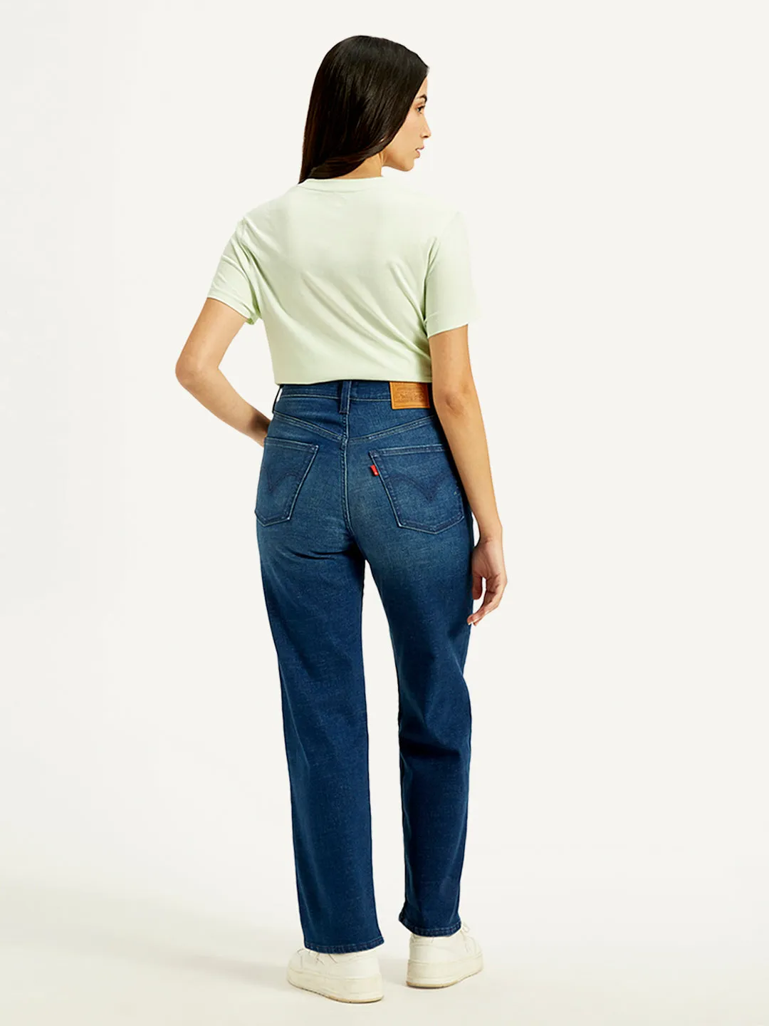 Women's High Rise Ribcage Straight Fit Dark-Blue Jeans