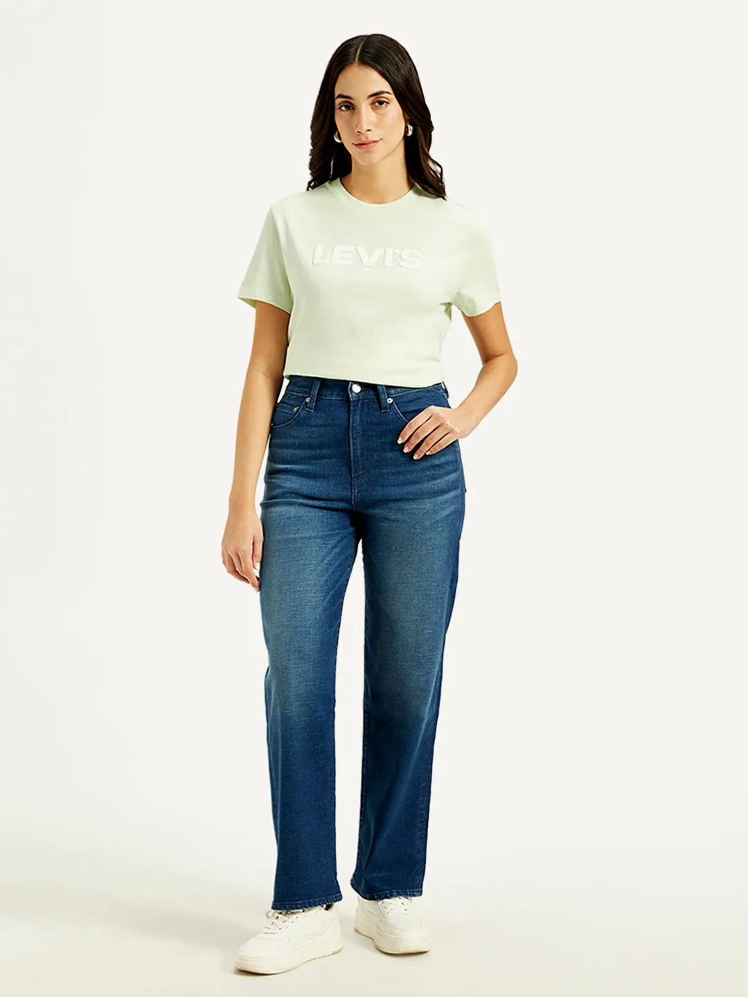 Women's High Rise Ribcage Straight Fit Dark-Blue Jeans