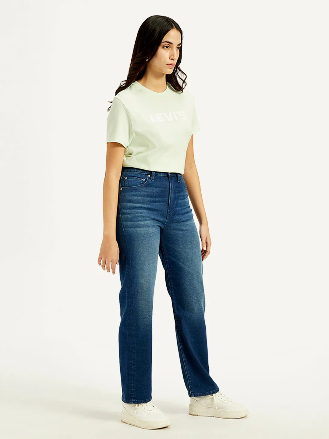 Women's High Rise Ribcage Straight Fit Dark-Blue Jeans