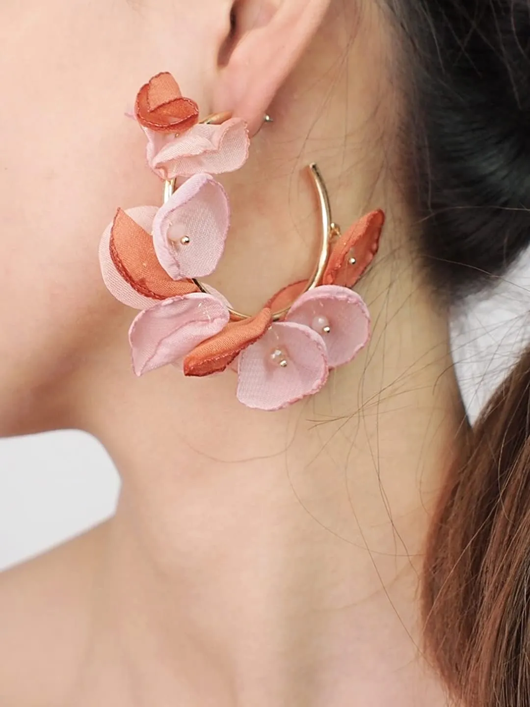 Yellow Chimes Earrings For Women Boho Dangle Lace Cloth Mesh Yarn Chiffon Silk Handmade Flower Layered Petal Circel Hoop Jewelry Earrings for Women and Girls