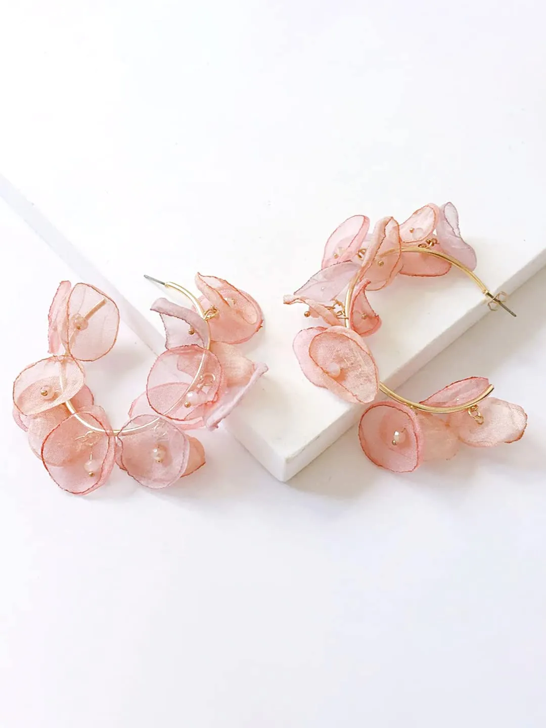 Yellow Chimes Earrings For Women Boho Dangle Lace Cloth Mesh Yarn Chiffon Silk Handmade Flower Layered Petal Circel Hoop Jewelry Earrings for Women and Girls