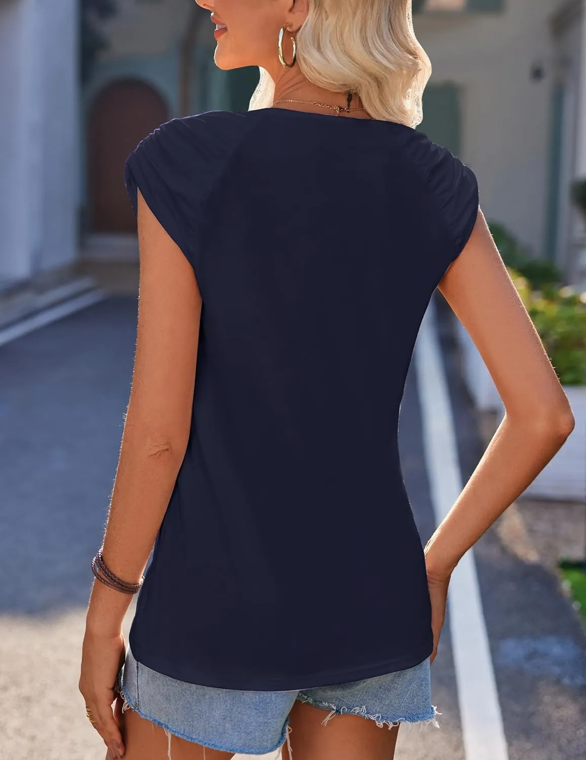 Zeagoo Square Neck Casual Cap Sleeve Shirt