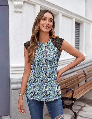 Zeagoo Women's Lace Cap Sleeve Tops Pleated Tank Tops