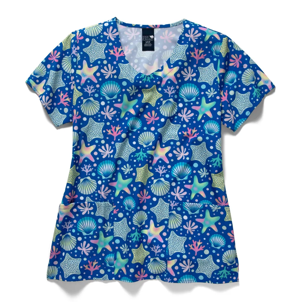 Zoe Chloe Performance V-Neck Print Scrub Top (Z12213)