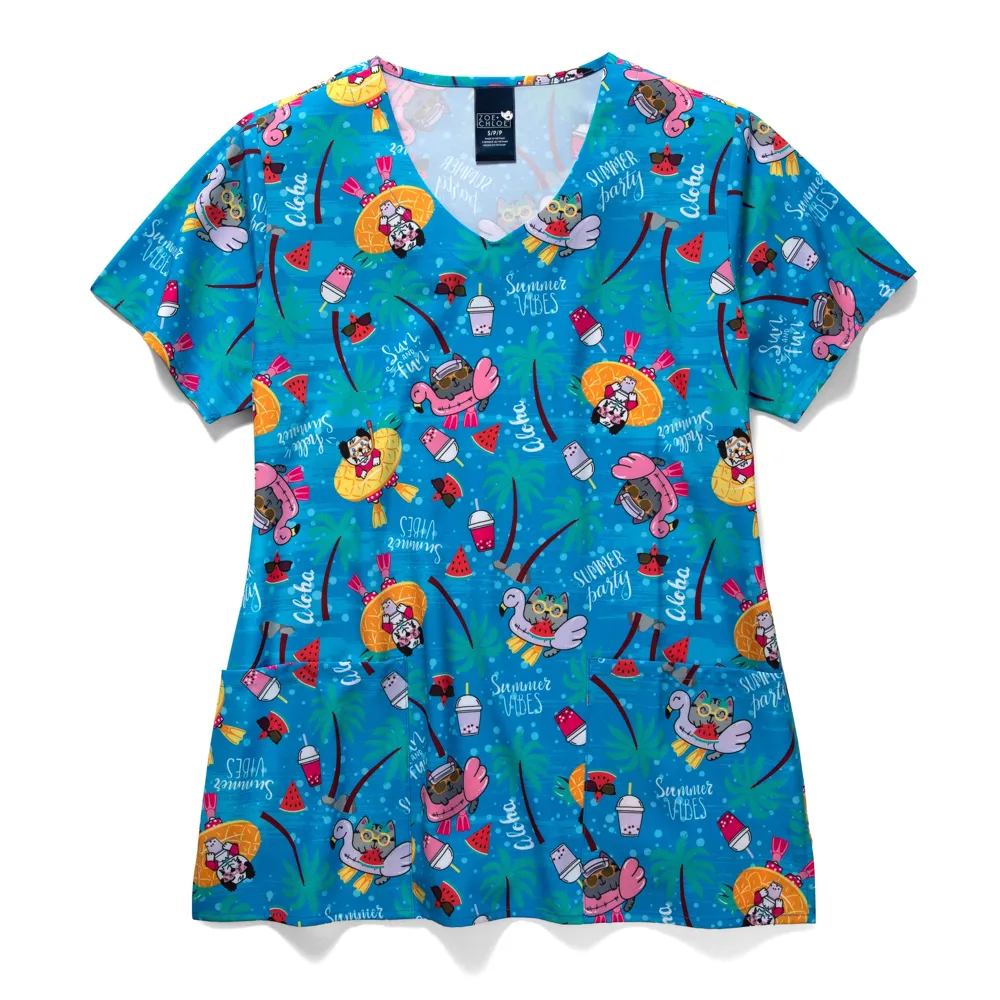 Zoe Chloe Performance V-Neck Print Scrub Top (Z12213)