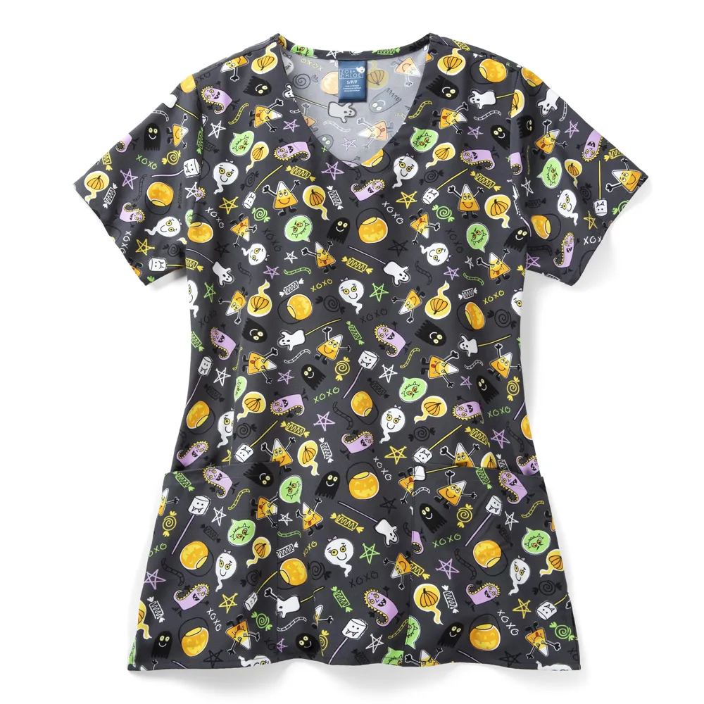 Zoe Chloe Performance V-Neck Print Scrub Top (Z12213)