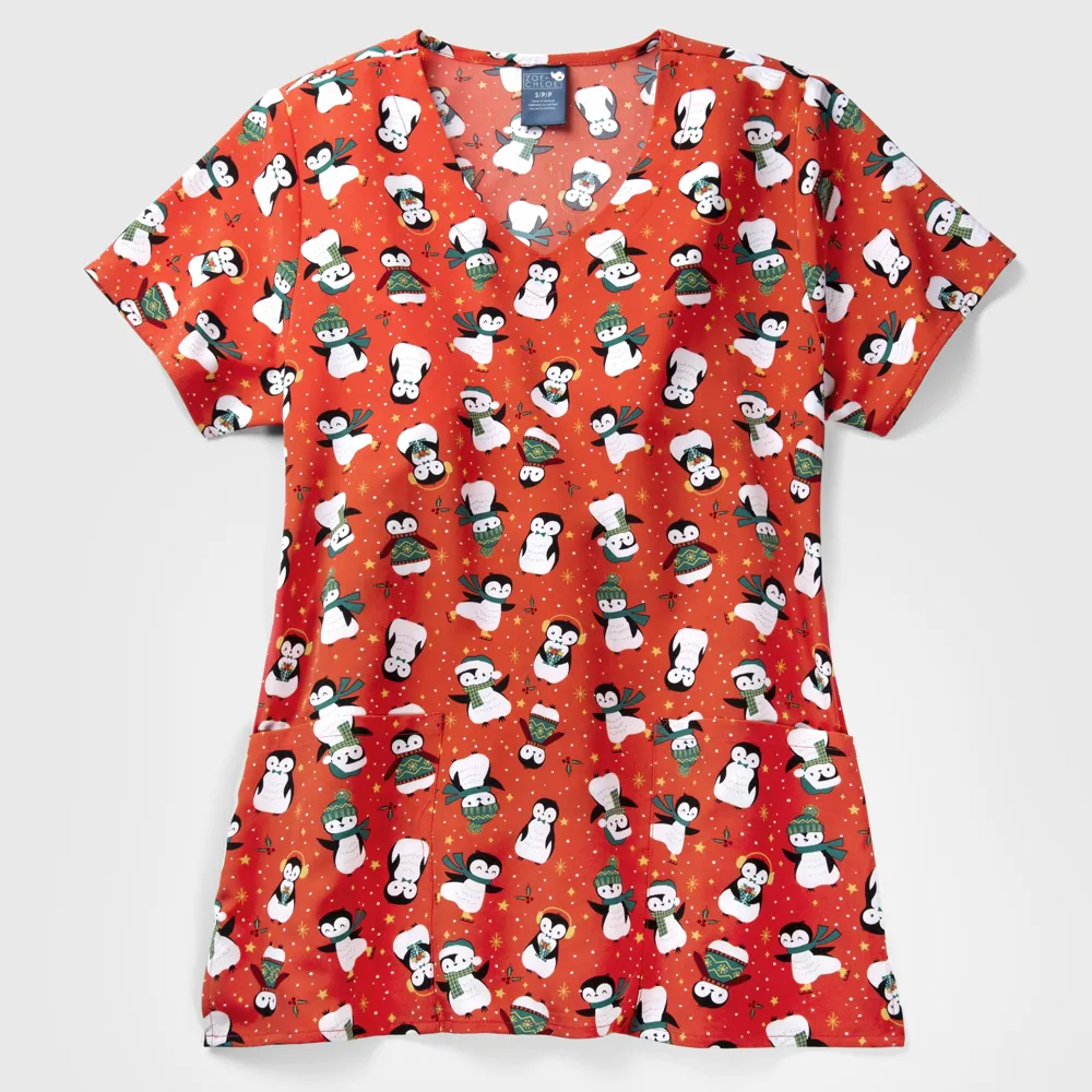 Zoe Chloe Performance V-Neck Print Scrub Top (Z12213)
