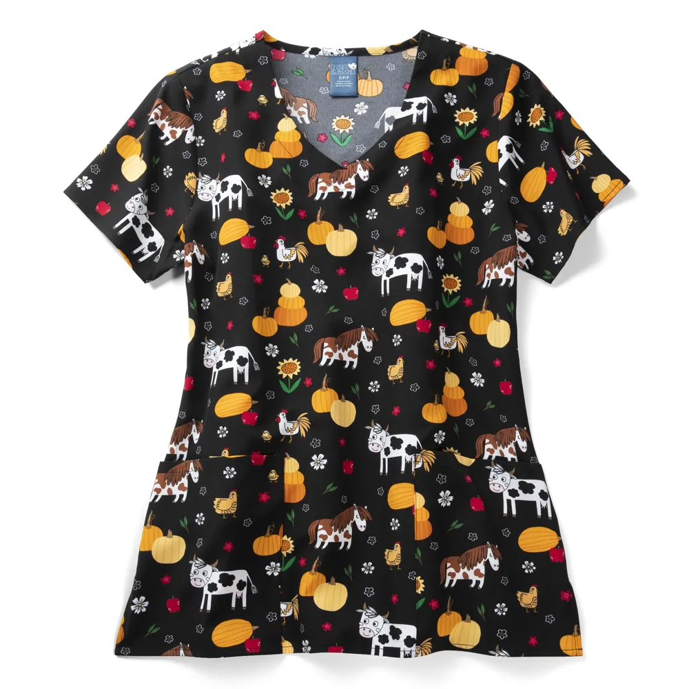 Zoe Chloe Performance V-Neck Print Scrub Top (Z12213)