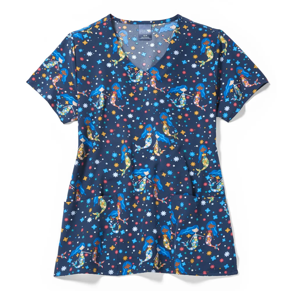 Zoe Chloe Performance V-Neck Print Scrub Top (Z12213)
